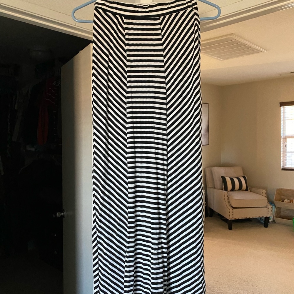Navy and white striped maxi skirt